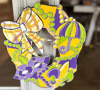 Hand-Painted Mardi Gras King Cake Door Hanger – Festive & Fun! ????