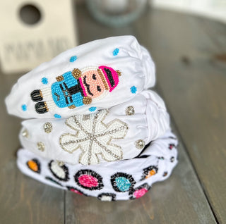 Bright Leopard Top Knot Seed Beaded Headband