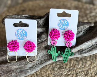 Handmade Hand-Painted Cactus Earrings – Southwestern Charm with a Pop of Pink! ?✨