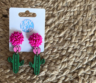 Handmade Hand-Painted Cactus Earrings – Southwestern Charm with a Pop of Pink! ?✨