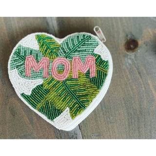 Mom Palm Heart Seed Beaded Coin Purse