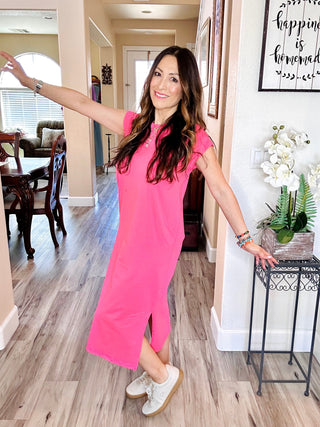 Round Neck Short Sleeve Midi Dress | S-XL