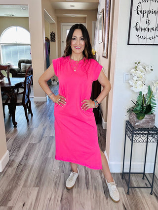 Round Neck Short Sleeve Midi Dress | S-XL