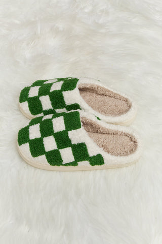 Melody Checkered Print Plush Slide Slippers