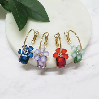 Emerald Flower Cut Crystal Hoop Earrings