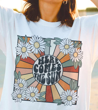 Here Comes The Sun Flower Distressed T-Shirt or Crew Sweatshirt