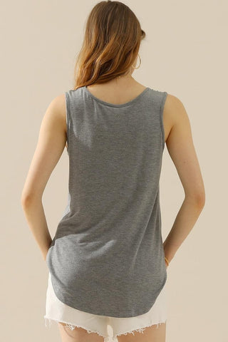 V-Neck Curved Hem Tank in 10 Colors