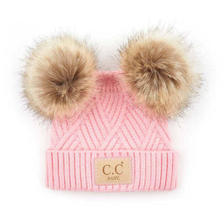 CC Baby Double Pom Criss - Cross Pattern Beanie - Truly Contagious