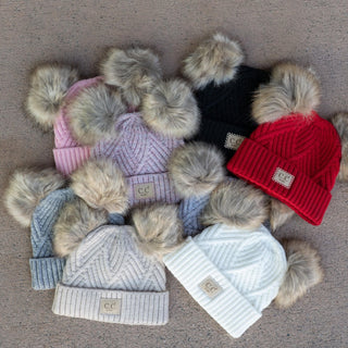 CC Baby Double Pom Criss - Cross Pattern Beanie - Truly Contagious