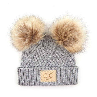 CC Baby Double Pom Criss - Cross Pattern Beanie - Truly Contagious