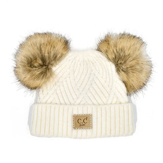 CC Baby Double Pom Criss - Cross Pattern Beanie - Truly Contagious