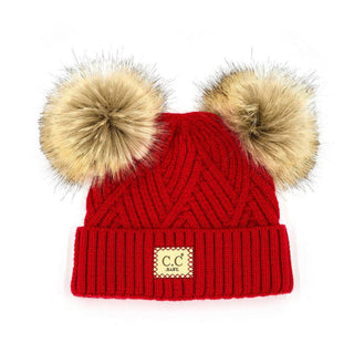 CC Baby Double Pom Criss - Cross Pattern Beanie - Truly Contagious