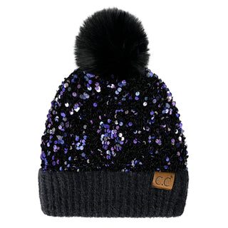 CC Sequin Fur Pom Beanie | Adult and Kid Sizes - Truly Contagious