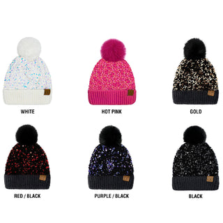 CC Sequin Fur Pom Beanie | Adult and Kid Sizes - Truly Contagious