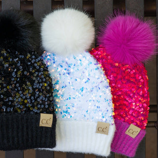 CC Sequin Fur Pom Beanie | Adult and Kid Sizes - Truly Contagious
