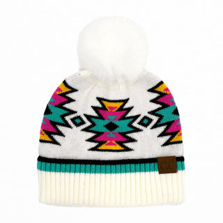 CC South Western Pattern Pom Beanie | Adult and Kid Sizes - Truly Contagious