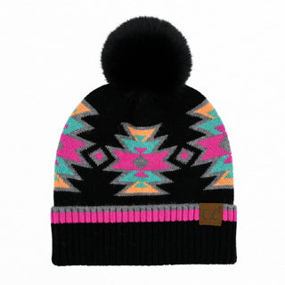 CC South Western Pattern Pom Beanie | Adult and Kid Sizes - Truly Contagious