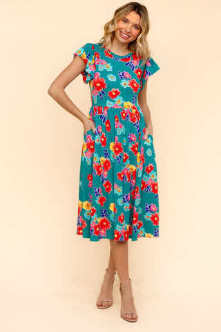 My Floral Spring Fit & Flare Midi Dress with Pockets | S-3X