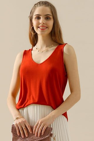 V-Neck Curved Hem Tank in 10 Colors