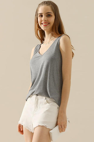 V-Neck Curved Hem Tank in 10 Colors