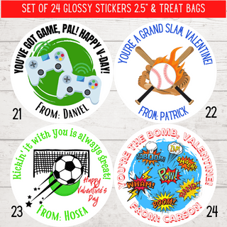 Personalized Kids Holiday / Valentines Day Party Stickers & Treat Bags