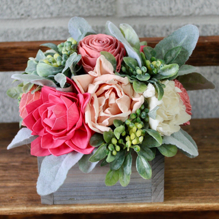Pinks and White Wooden Floral Arrangement