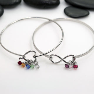 Personalized Heart | Infinity Bangle Bracelet With Birthstones