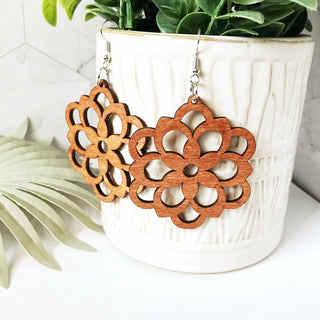 KellyMack.Co 3-Flower Beautiful Laser Cut Wood Earrings
