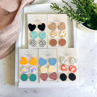 Set of 3 Summer Clay Everyday Stud Earrings - You Choose From 5 Different Styles!