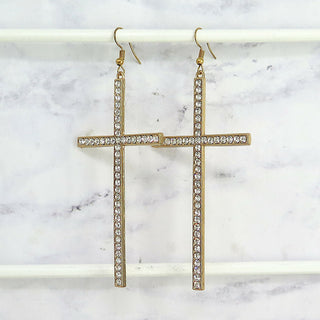 Gold Crystal Cross Dangle Earrings