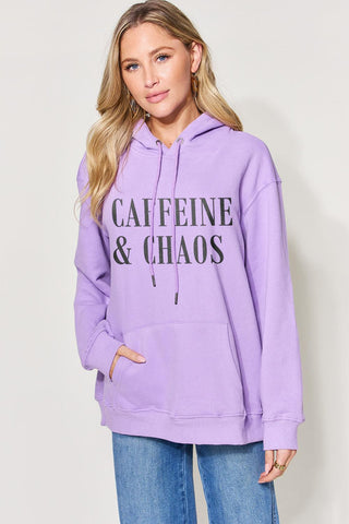 Full Size CAFFEINE&CHAOS Drawstring Hoodie in 3 Colors