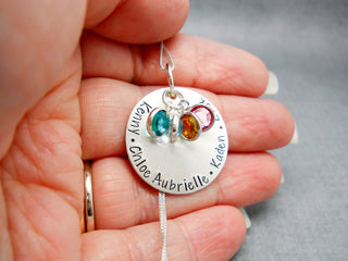 Sterling Silver Personalized Mom Necklace with Kids Names