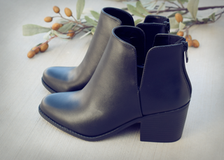 V-Cut Stacked Heel Bootie