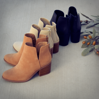 V-Cut Stacked Heel Bootie