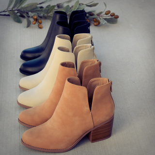 V-Cut Stacked Heel Bootie