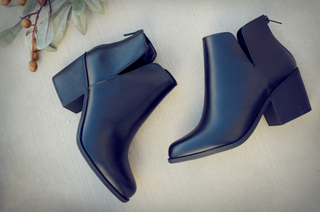 V-Cut Stacked Heel Bootie
