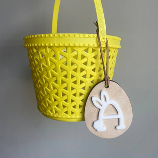 Personalized Easter Basket Tag Monogram Egg & Bunny Tail Initial