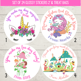 Personalized Girls Birthday Party Stickers & Treat Bags