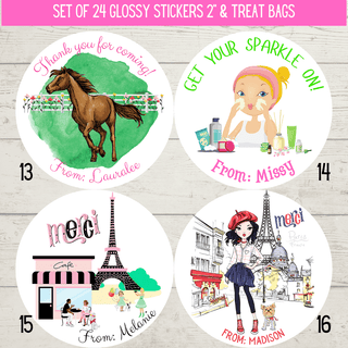 Personalized Girls Birthday Party Stickers & Treat Bags