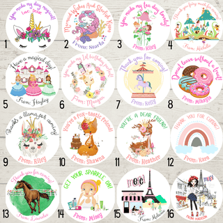 Personalized Girls Birthday Party Stickers & Treat Bags
