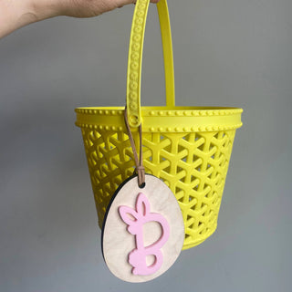 Personalized Easter Basket Tag Monogram Egg & Bunny Tail Initial