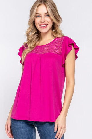 Ruffle Short Sleeve Lace Knit Top - Clearance!