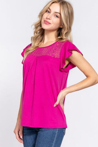 Ruffle Short Sleeve Lace Knit Top - Clearance!